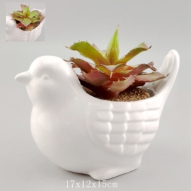 schattige mini keramische vogel plantenbak wit