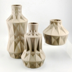 grote geometrische keramische vaas bruine set van 3