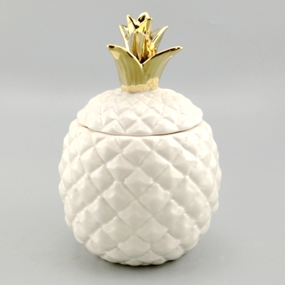 Altijd plastic bouw keramische witte decoratieve ananaspot met gouden deksel