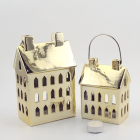 gold ceramic house tea light holder