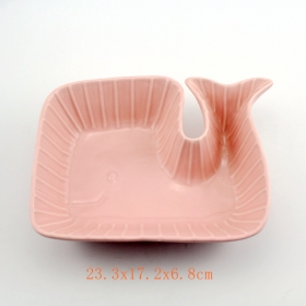 groene en roze container van het de komvoedsel van de walvis de ceramische kom