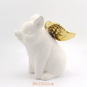 White Ceramic Piggy Bank with Gold Wings