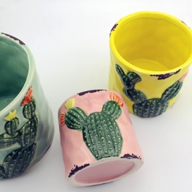 keramiek cactus plantenbak set van 3